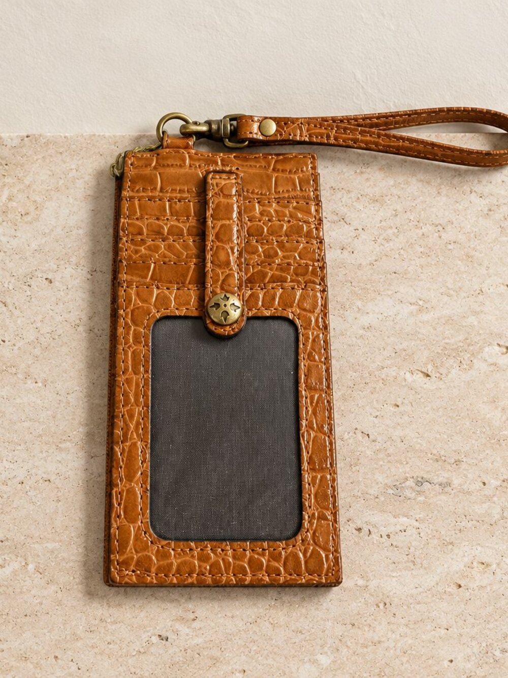 Patricia Nash Leather Croc‑Embossed ID & Credit Card Zip Pouch Wristlet